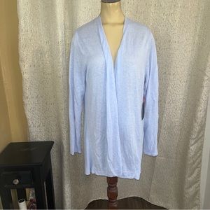 Cynthia Rowley Blue Linen Blend Knit Open Front Cardigan, Size 1X